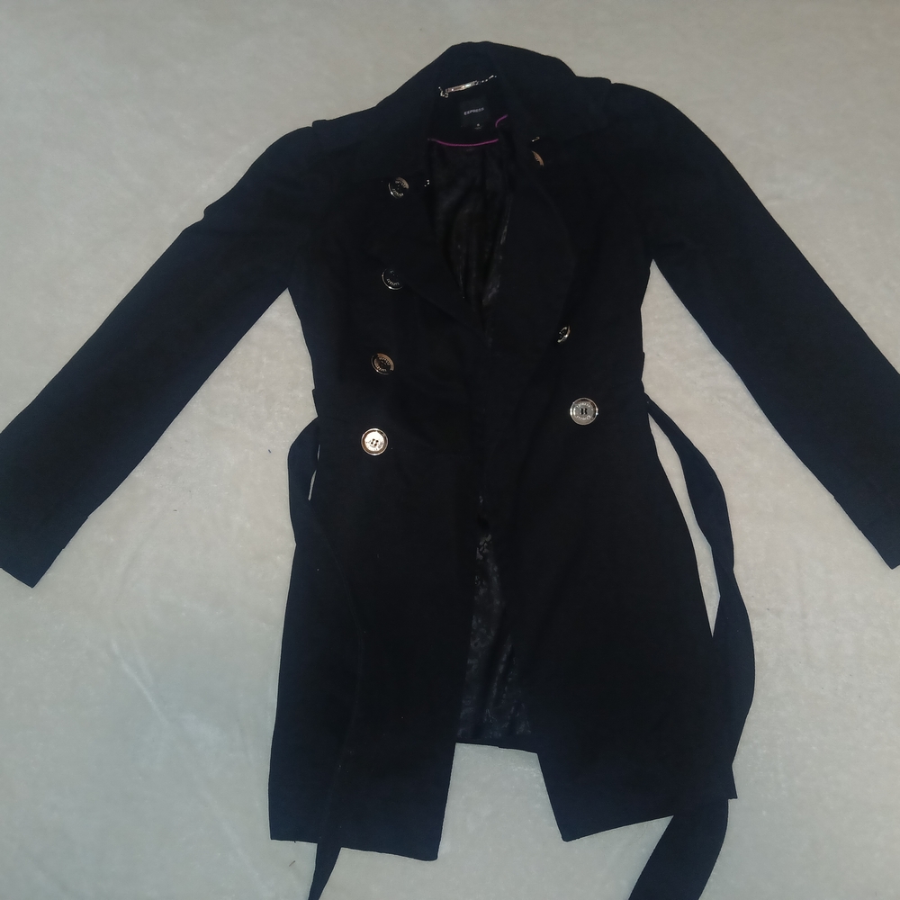 Express Black Double-Breasted Trench Coat